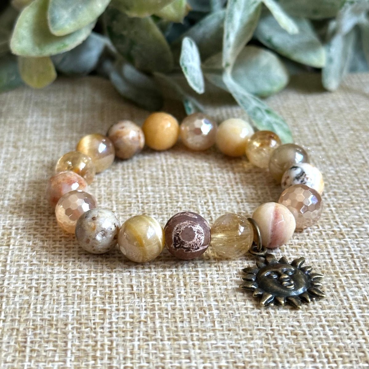 Solar Plexus Chakra Bracelet with evil eye and sun charm