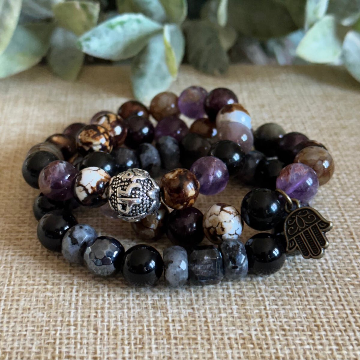 Grounding black stone bracelet designed for calm and energetic boundaries. Men's Bracelet, Unisex Bracelet