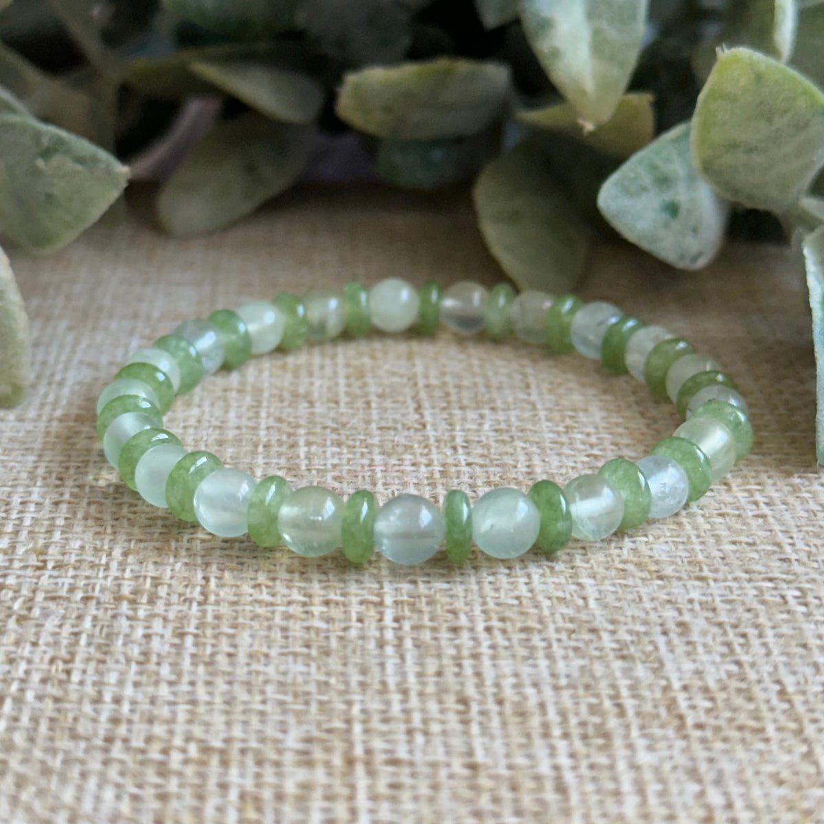 Green Light bracelet with Peridot and Prehnite for gentle growth
