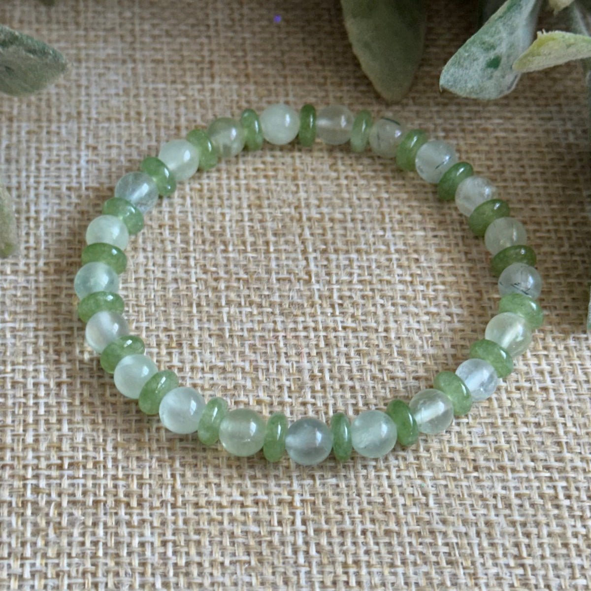 Soft green Peridot Prehnite bracelet supporting trust in timing
Green Light bracelet made with Peridot and Prehnite for emotional ease