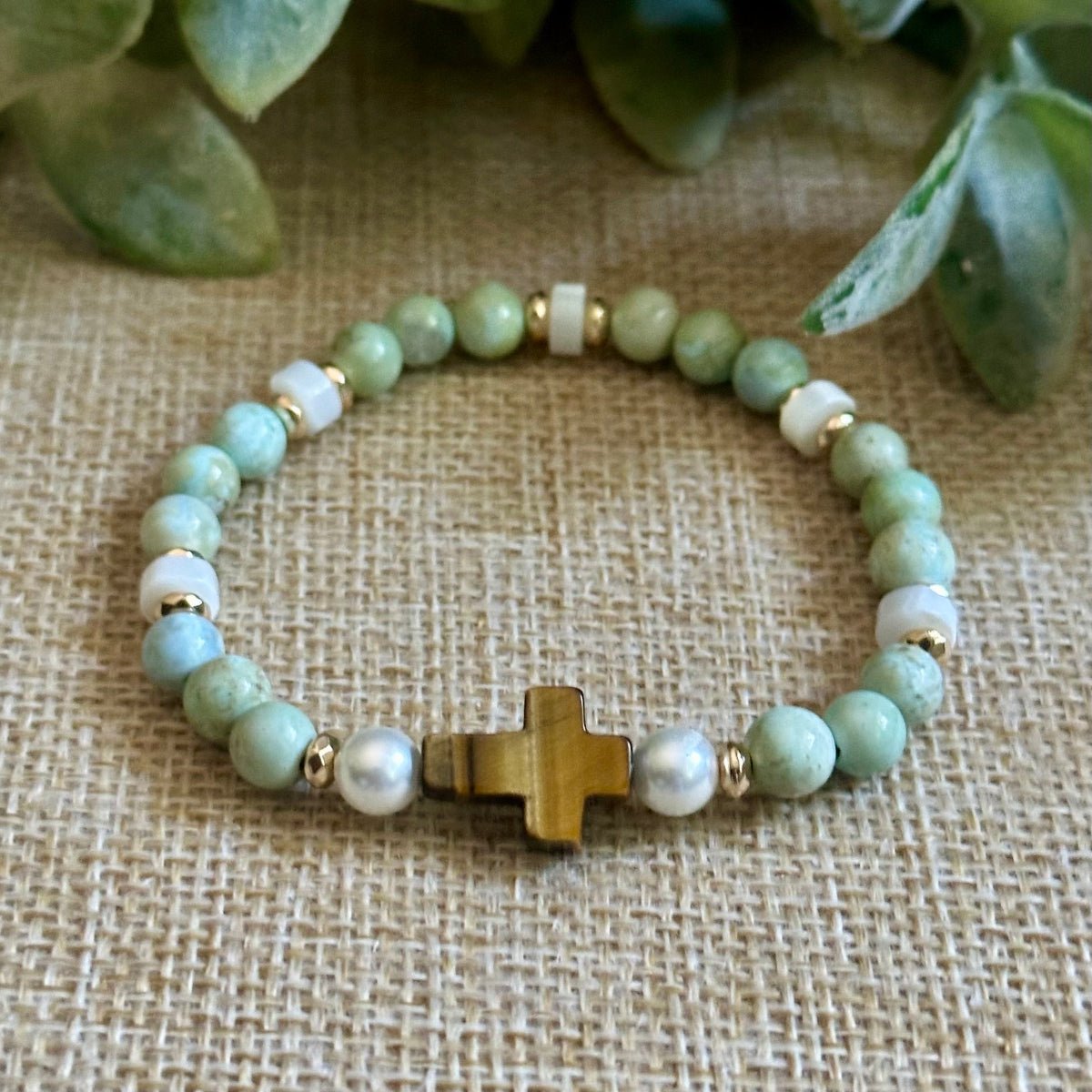 Guided by Faith Healing Crystal Bracelet with Tiger's Eye Cross