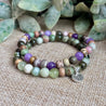 serpentine jade chrysoprase picture jasper lotus charm bracelet Set