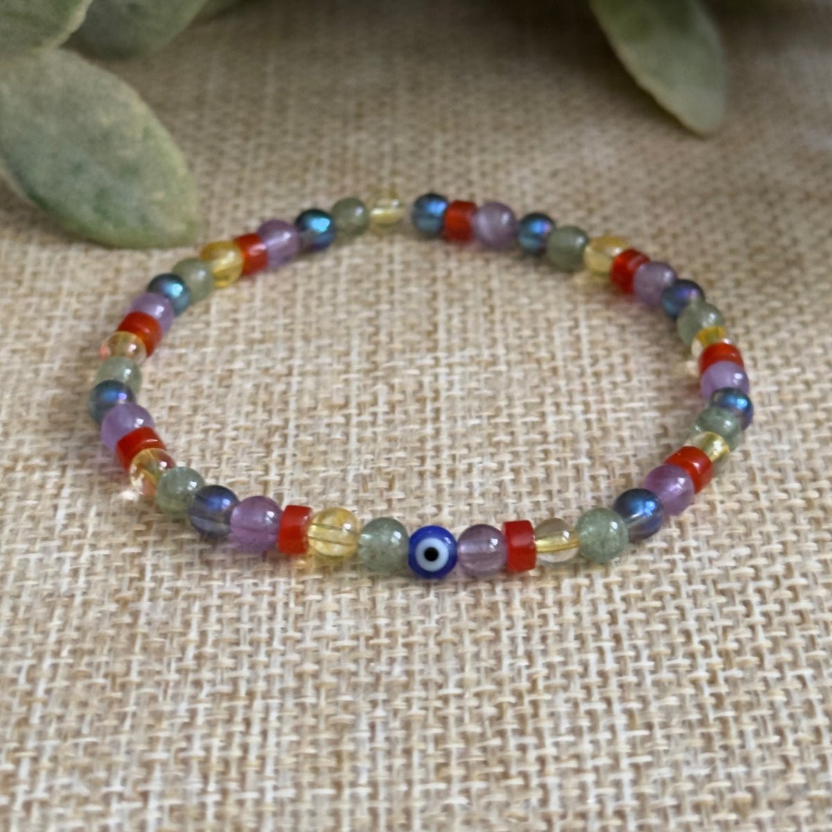 Happy Beads Rainbow Chakra Evil Eye Bracelet