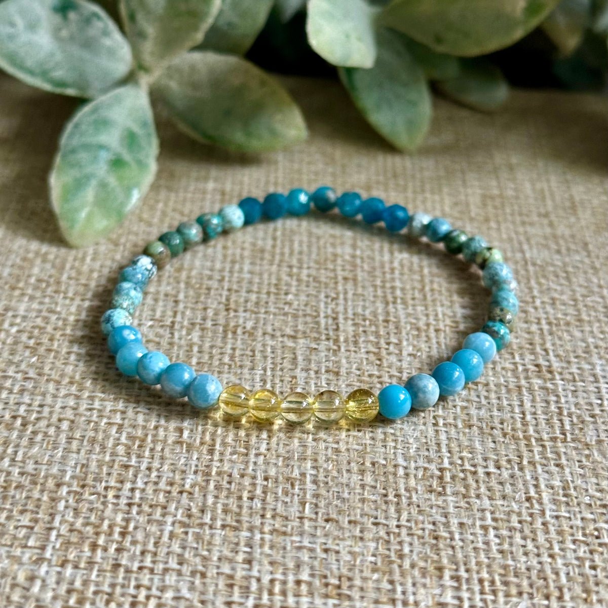 Citrine Larimar Turquoise Apatite Bracelet, Tiny Gemstone Bracelet, Wellness Bracelet, Positive Energy Jewelry