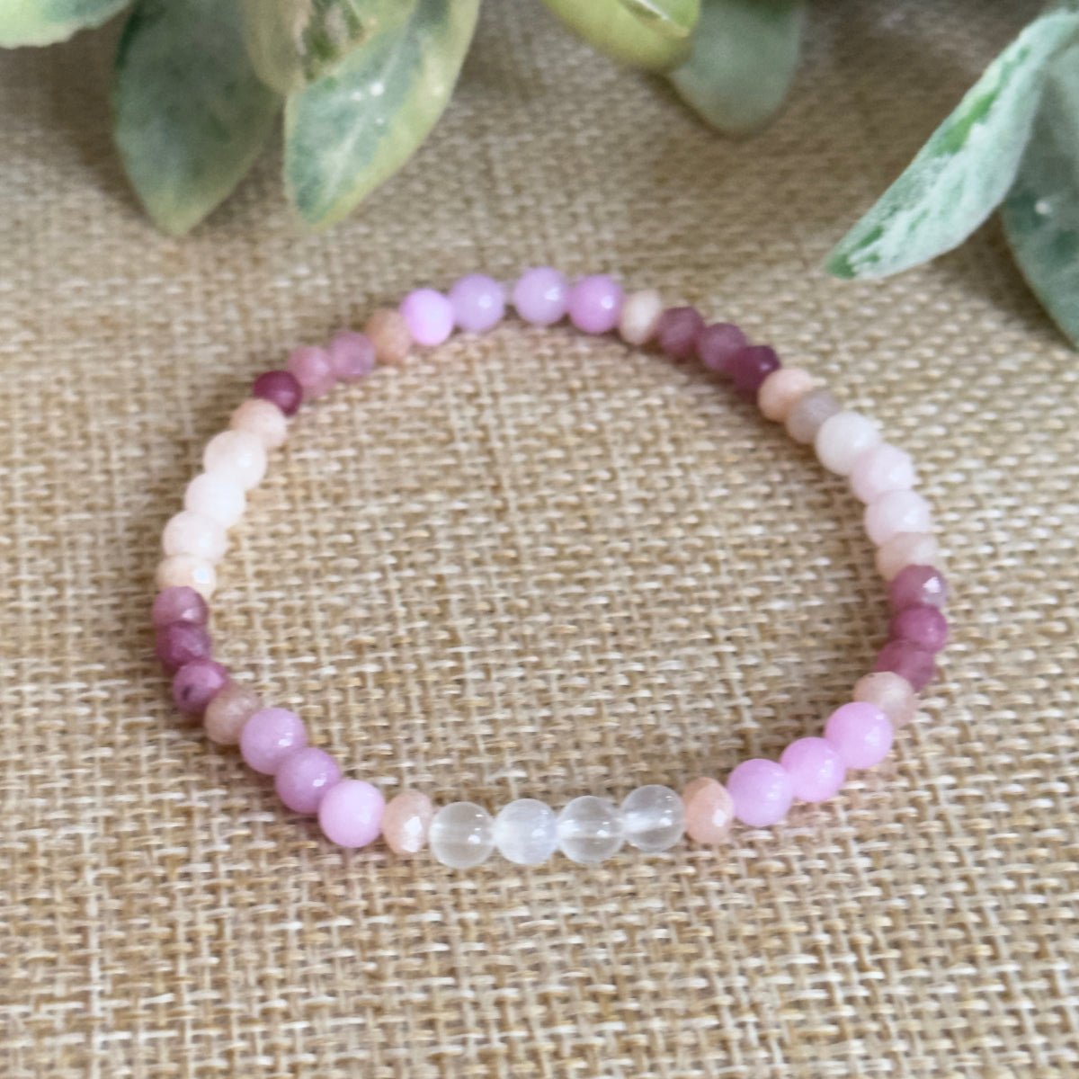 Love and Light Heart Chakra Tiny Bead Bracelet, Moonstone, Tourmaline, Gift for her