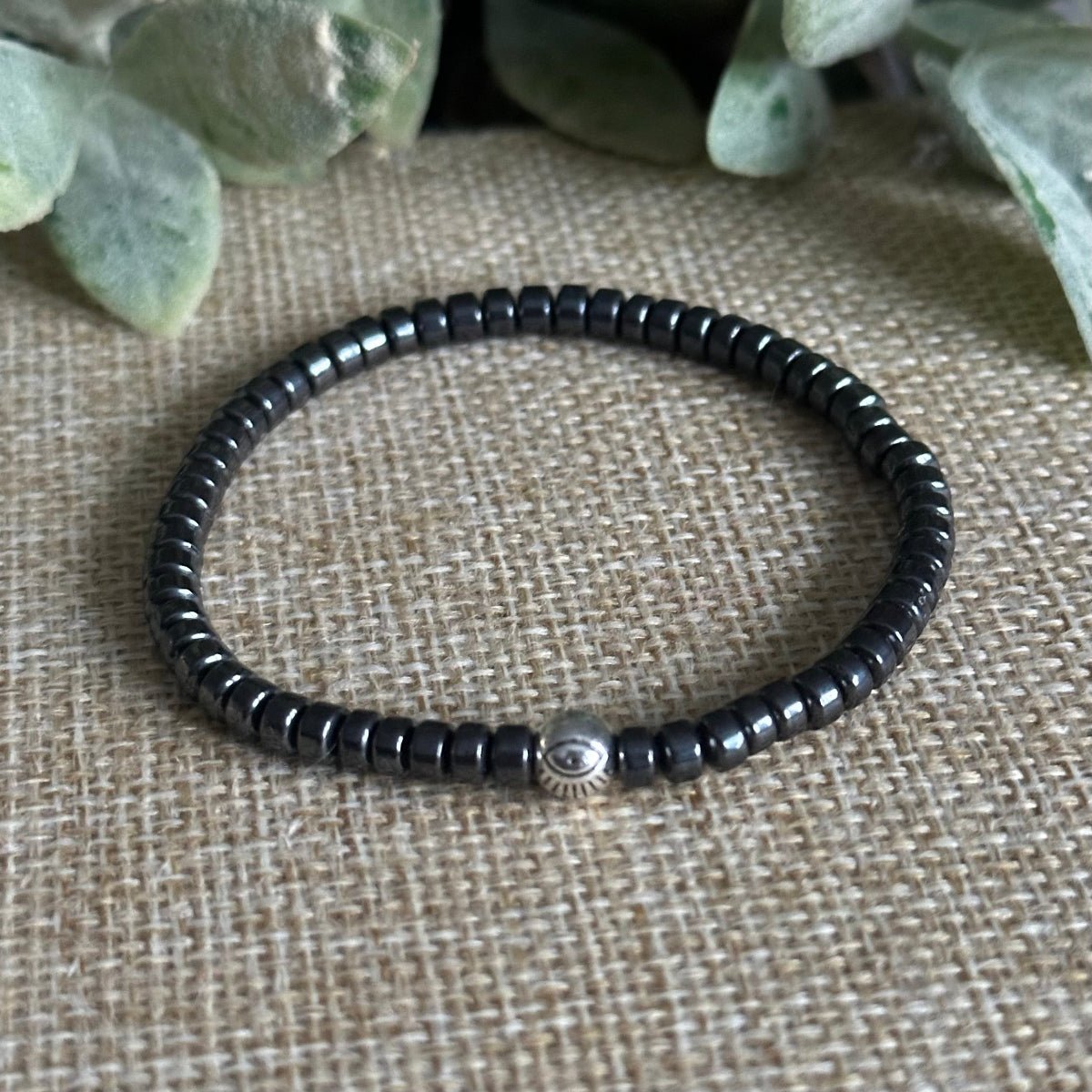Stacking Hematite Bracelet With Evil Eye Charm