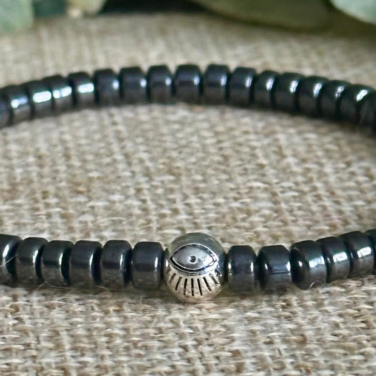 Minimalist Grounding Hematite Bracelet, Evil Eye Protection Jewelry In Hematite,