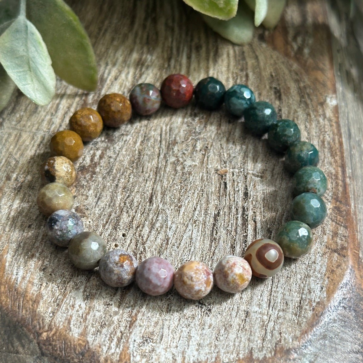 Indian Agate and Evil Eye Bracelet for Men and Women