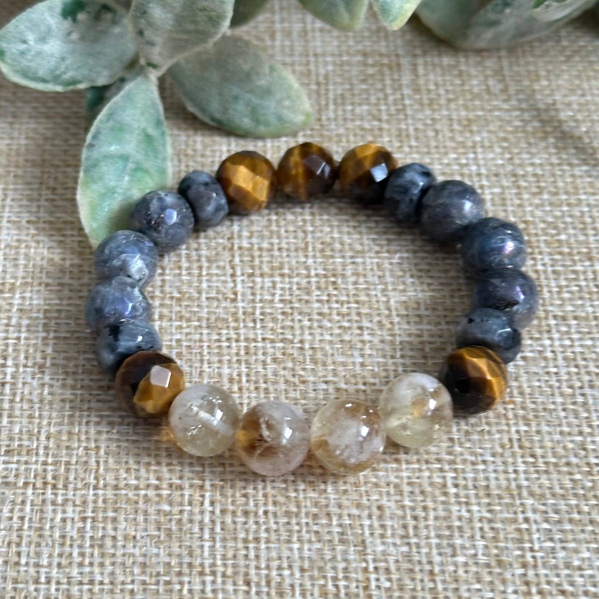 Citrine tiger’s eye larvikite bracelet for courage and decisive action