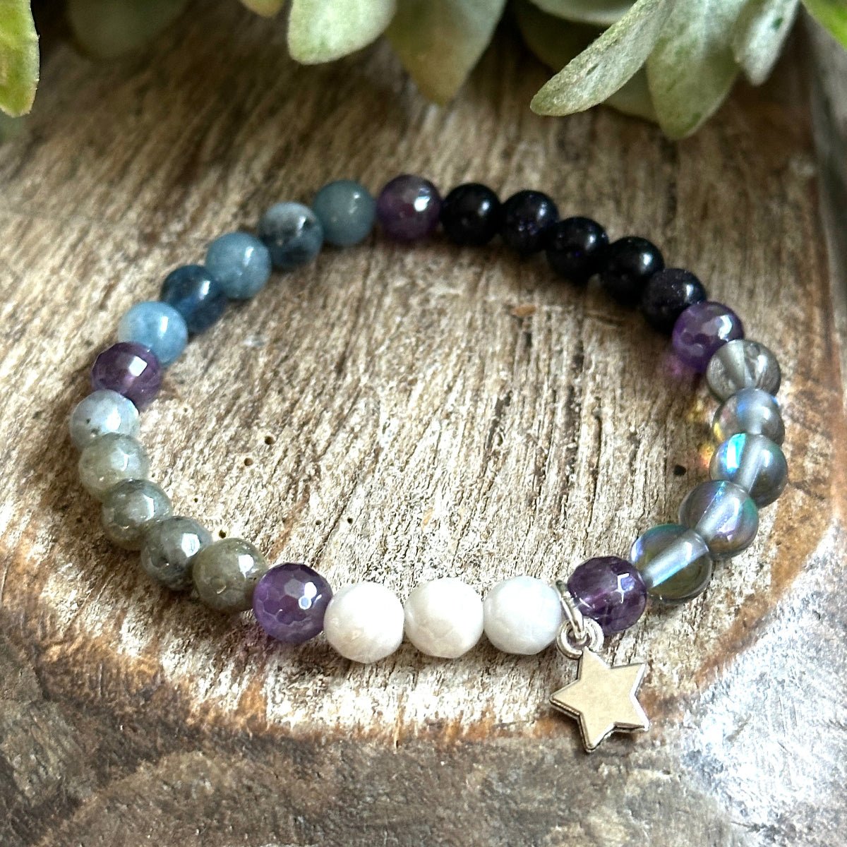 Painting Stars Bracelet with vibrant gemstone beads representing a starry night sky.