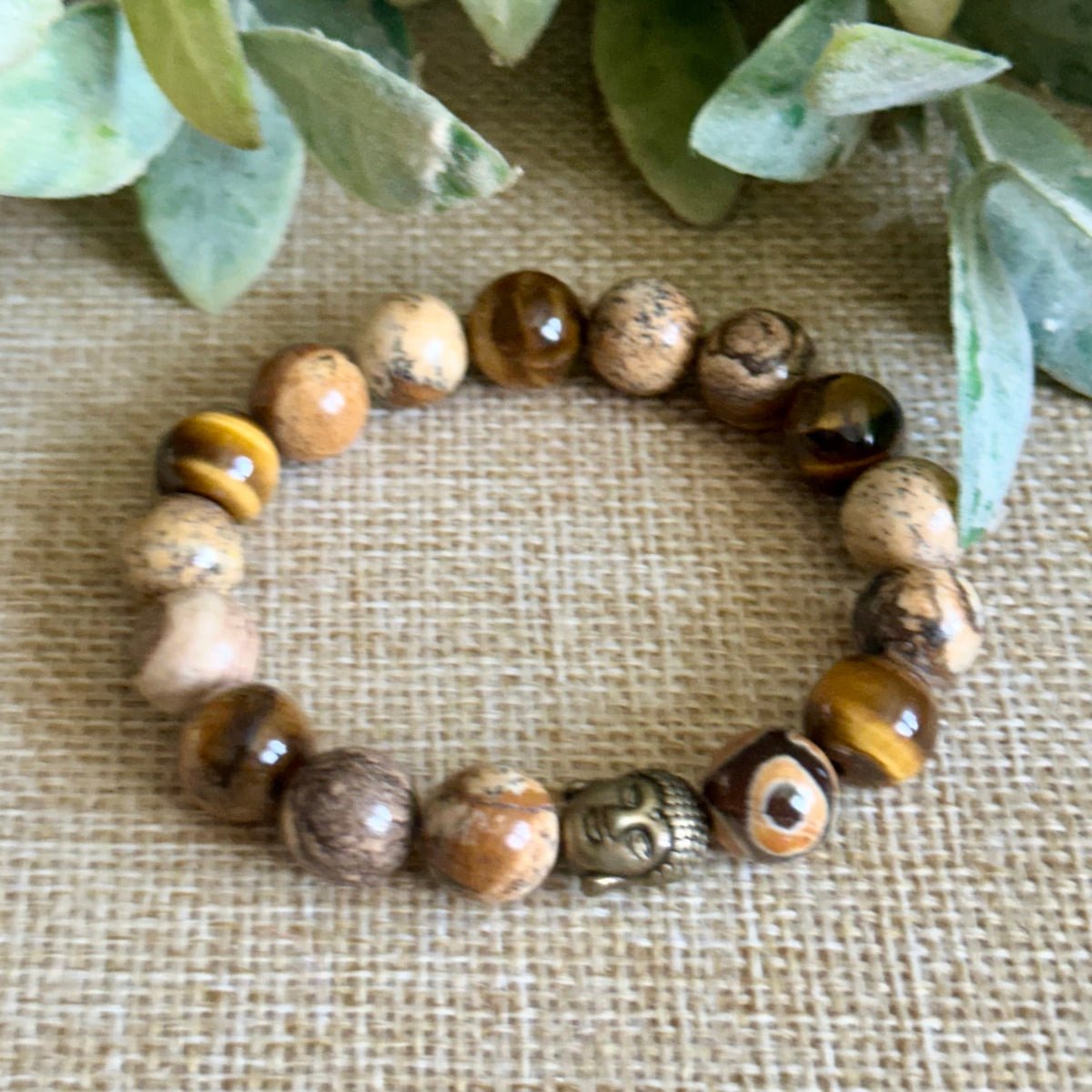 Picture Jasper and Tigers Eye Mens Yoga Bracelet