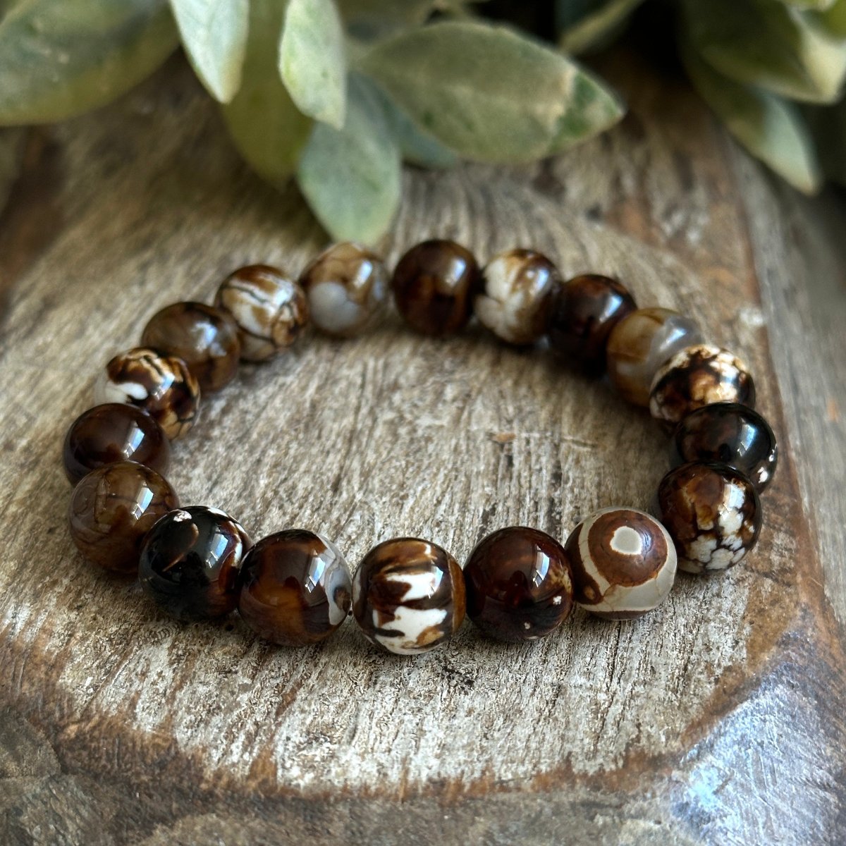 Handcrafted Brown Lace Agate bracelet featuring natural stone beads