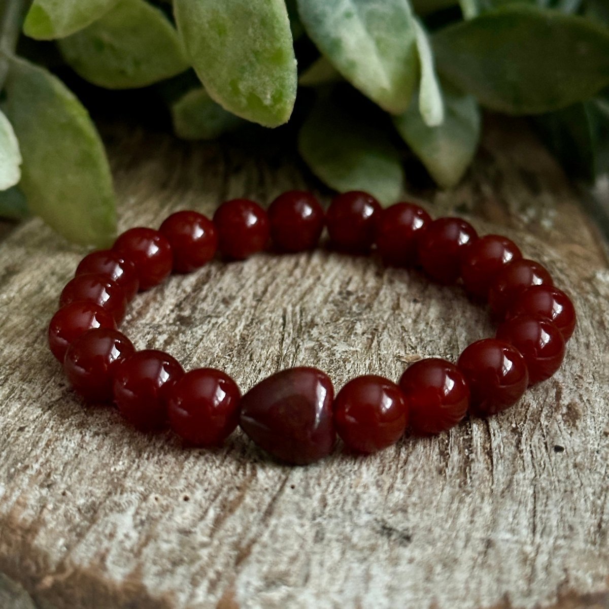 Red Carnelian and Red Jasper Heart Bracelet