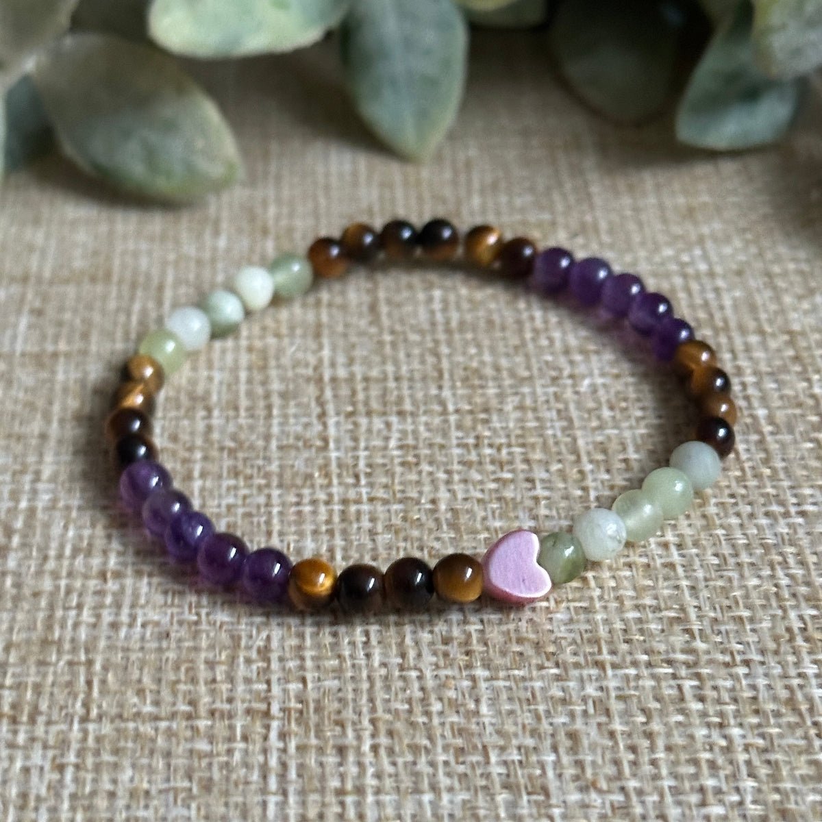 Rhodonite Serpentine Jade Amethyst Tigers Eye bracelet for Love, Relationships, Attracting Love. Designed with crystals, stones and gemstones