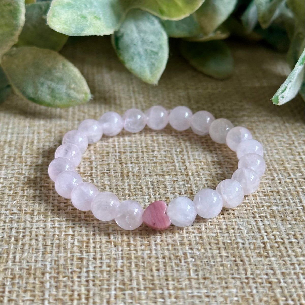 rose quartz bracelet for girls with rhodonite heart