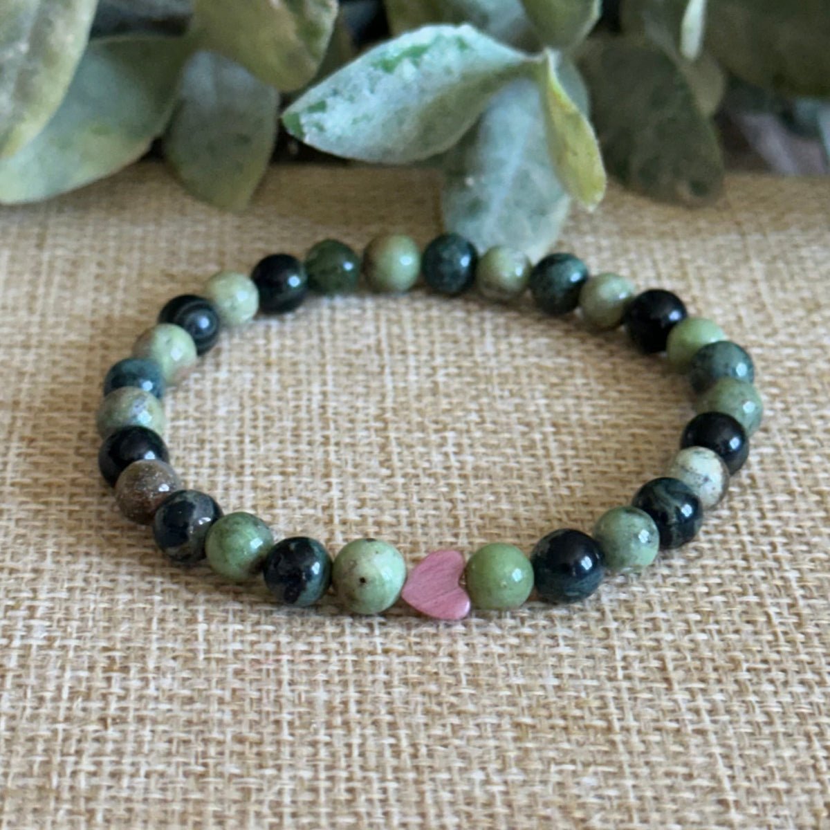 Love rows Here 6mm tiny crystal and gemstone heart bracelet