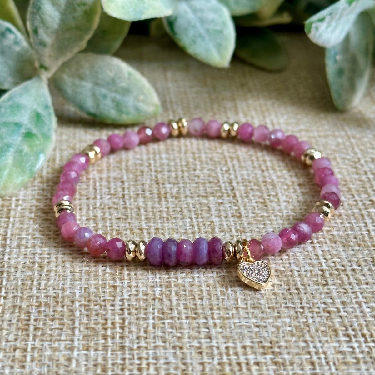 dainty ruby and pink tourmaline gemstone bracelet