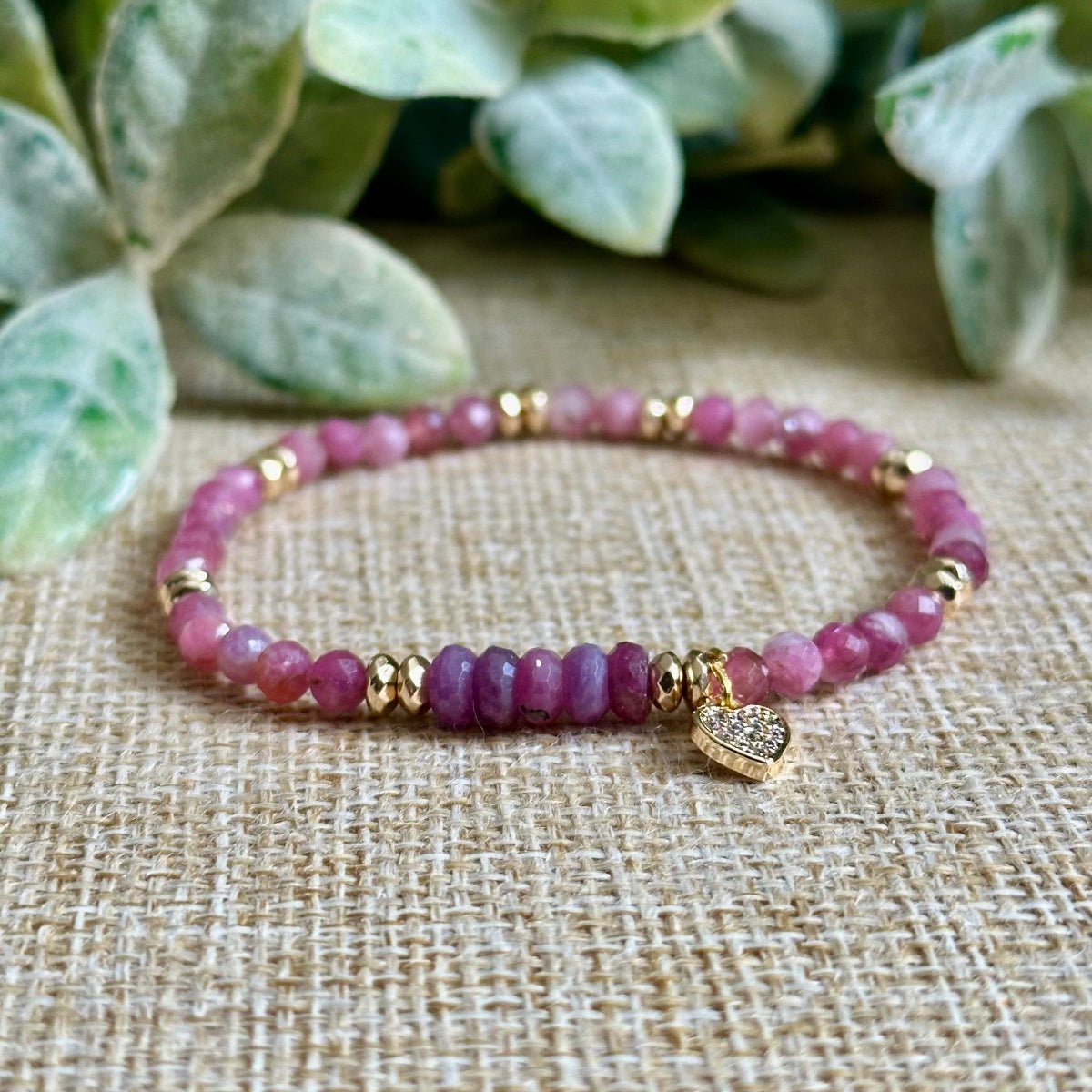 ruby pink tourmaline bracelet gold hematite 4mm