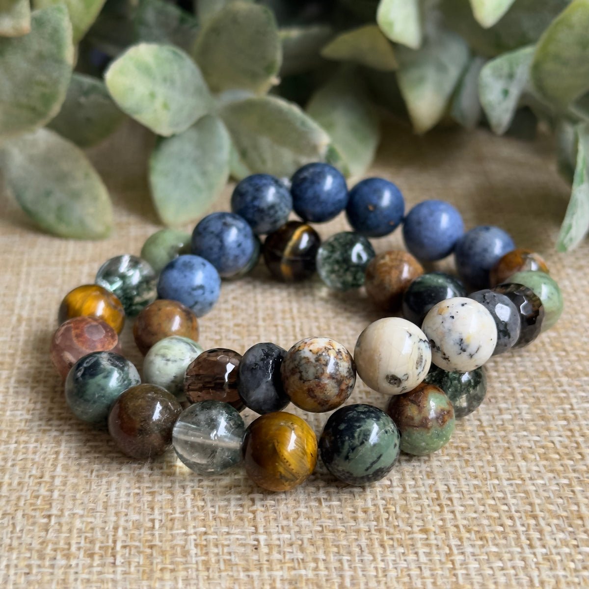 Big Statement chunky gemstone Stacker bracelets in blue green and brown