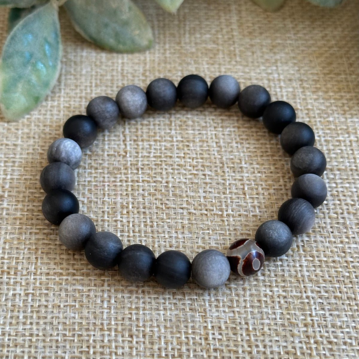 Silver Sheen Obsidian bracelet with optional DZI agate