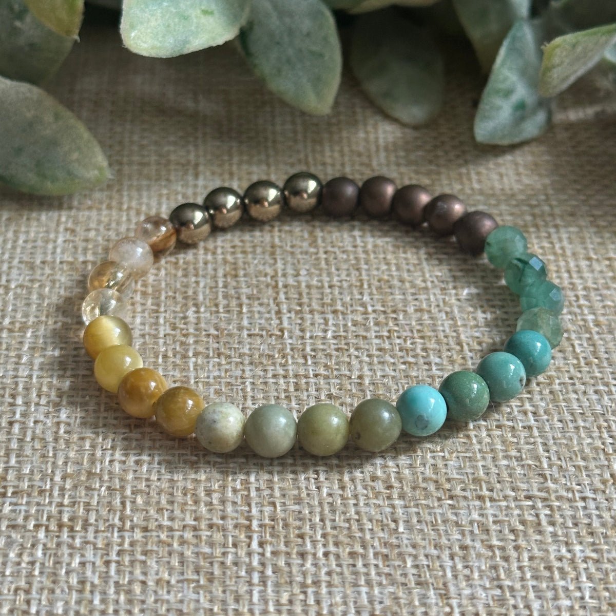 Ombre Green to Gold Gemstone Bracelet for Abundance and Wealth Energy