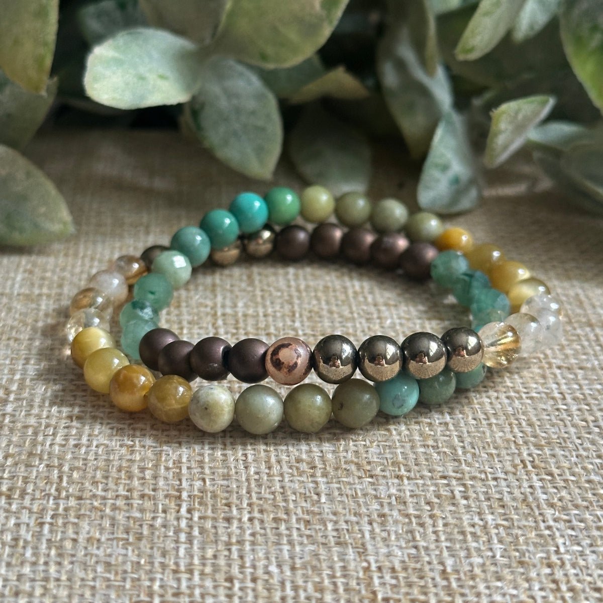 6mm Prosperity and Abundance Bracelet with Chrysoprase and Gold Hematite