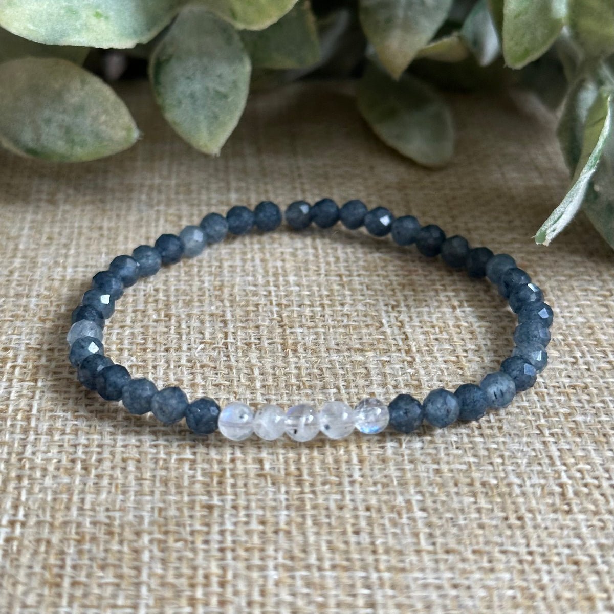 blue sapphire and moonstone beaded bracelet stackable jewelry