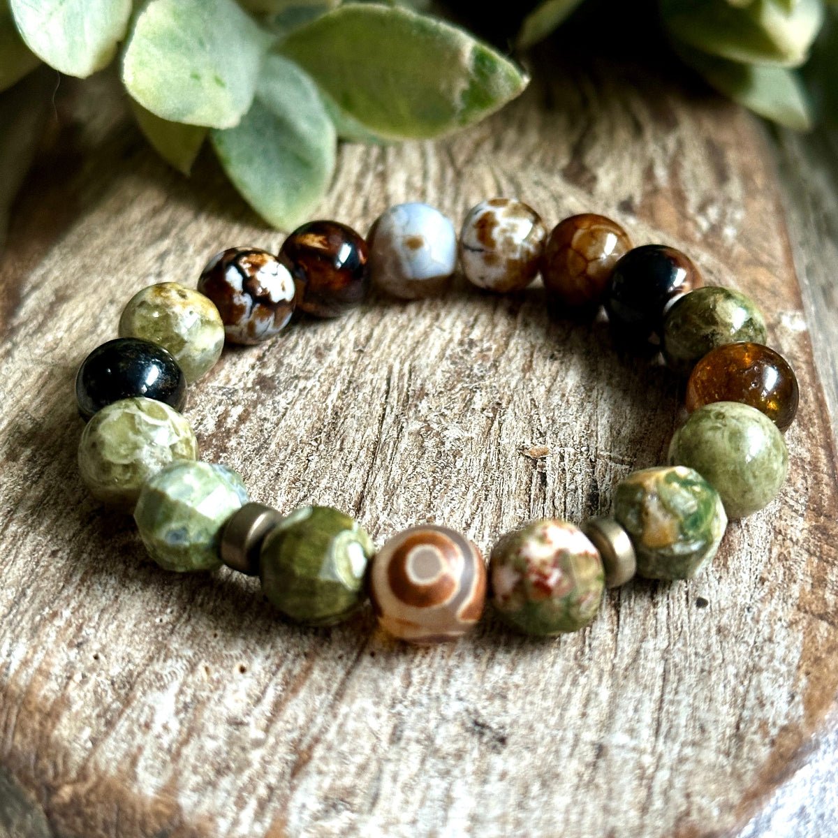 Designed with Rhyolite, Green Garnet, Brown Lace Agate for Grounding and Growth