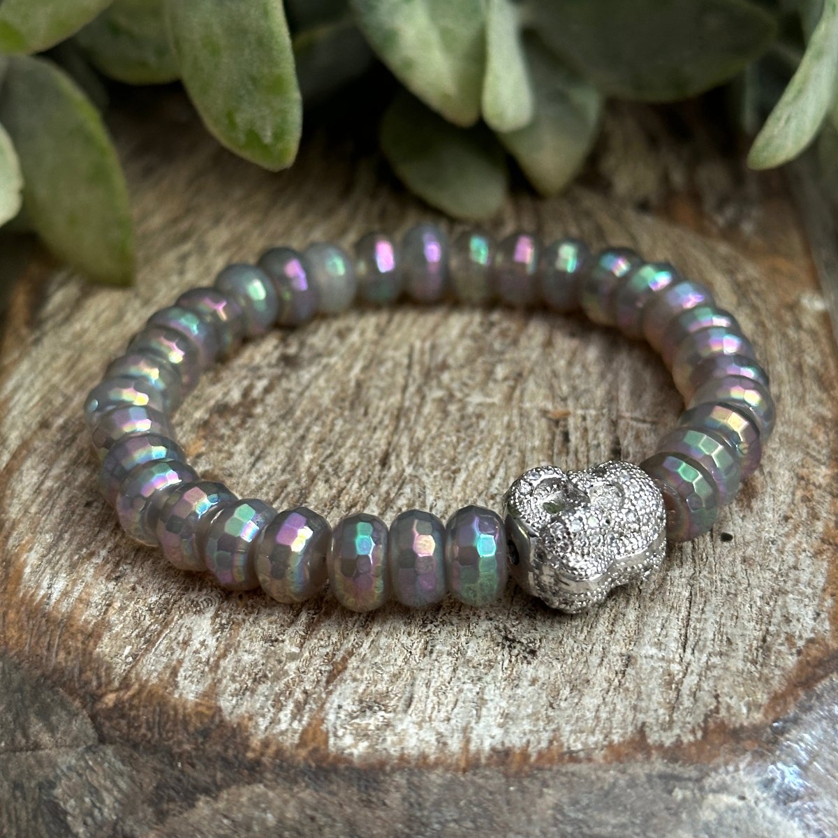 Mystic Rainbow Agate and Buddha Pave  Bracelet