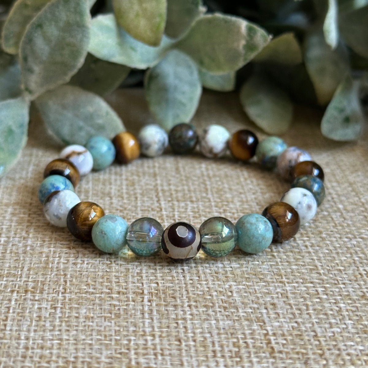 Next! moving forward bracelet, Chrysocolla and Tiger’s Eye healing bracelet,