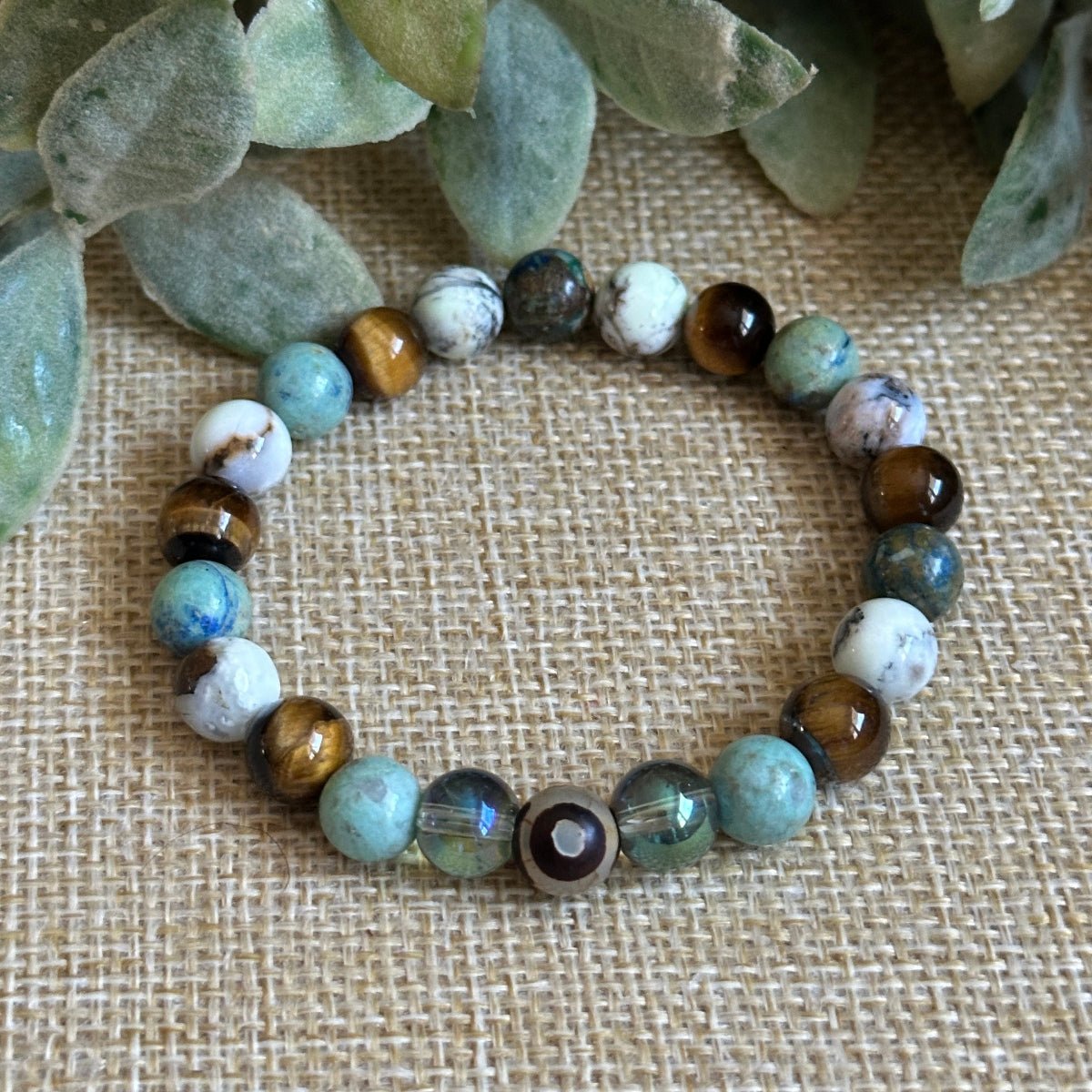 Ocean Aura Quartz letting go bracelet, DZI Agate protection bracelet