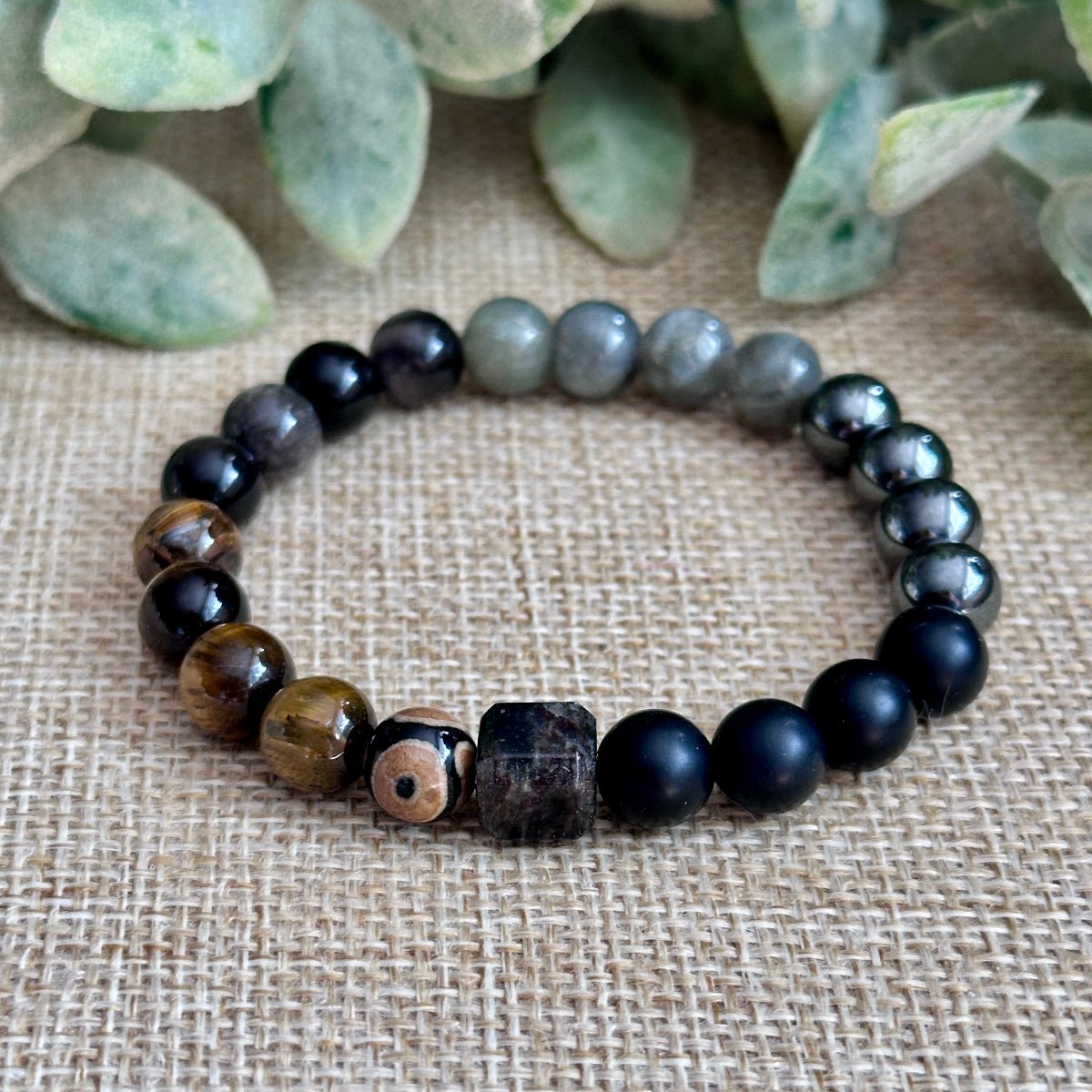 Grounding and shielding gemstone bracelet for energetic boundaries