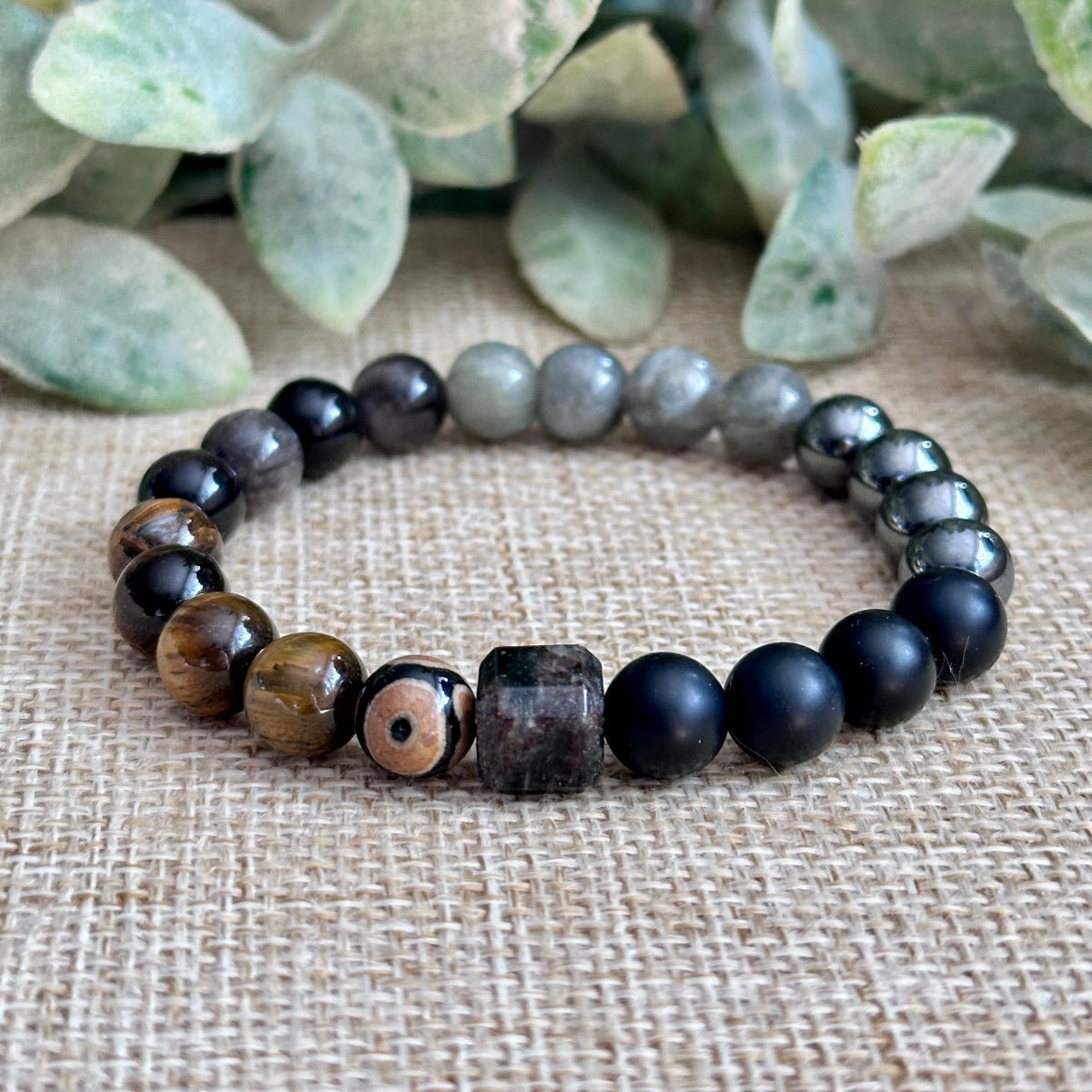 Not Today crystal protection bracelet with Arfvedsonite and Labradorite