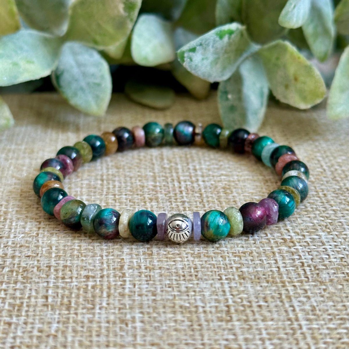 Nova Chakra gemstone bracelet peacock tiger eye tourmaline evil eye