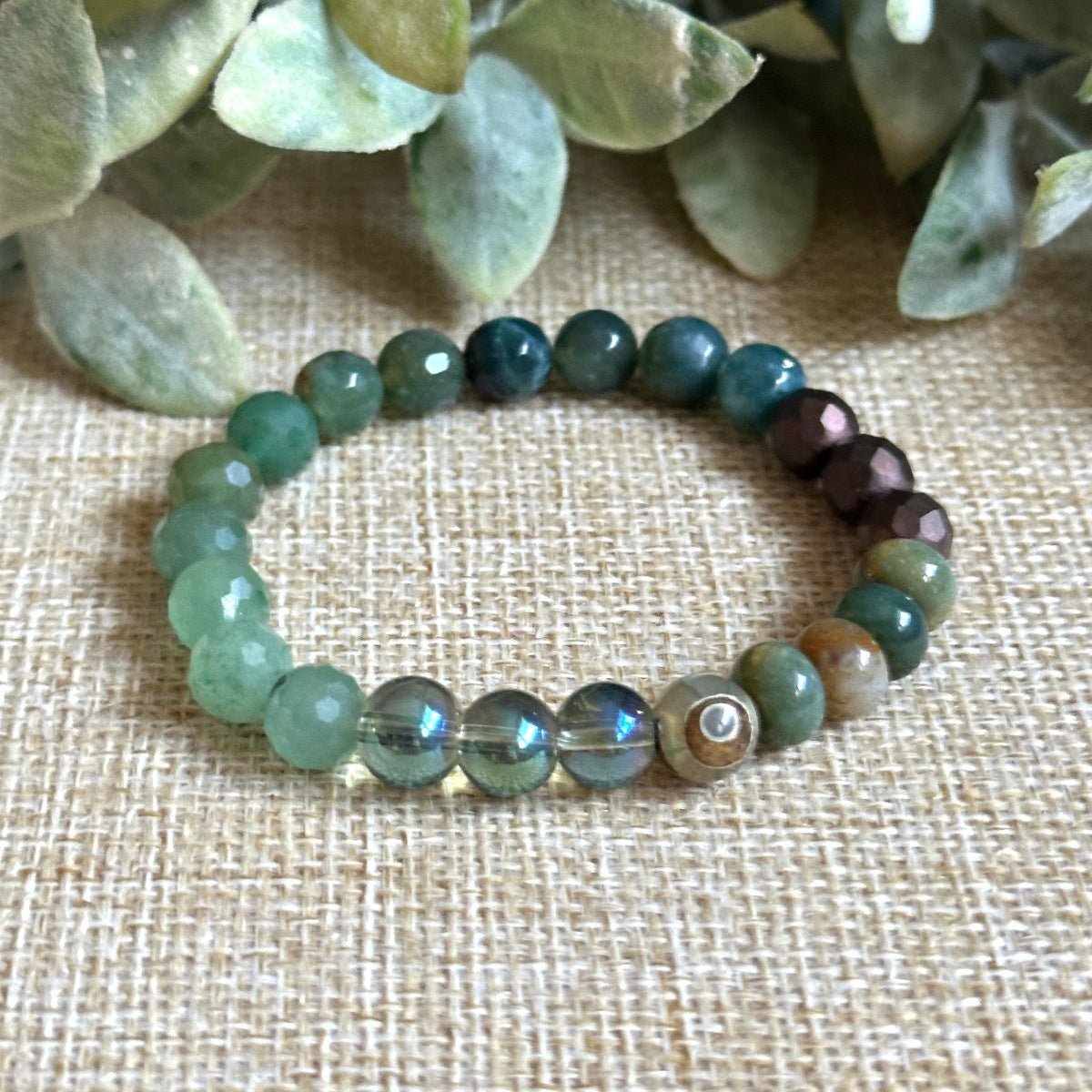 Hematite Aura Quartz DZI Agate November gemstone bracelet
