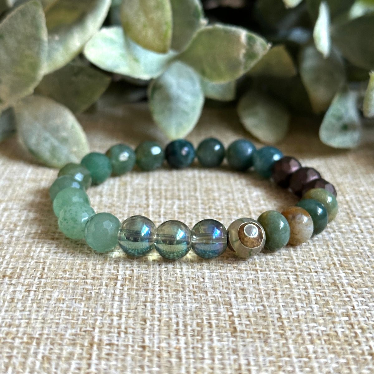 Embodied Gratitude Bracelet Moss Agate Aventurine Indian Agate Bronze