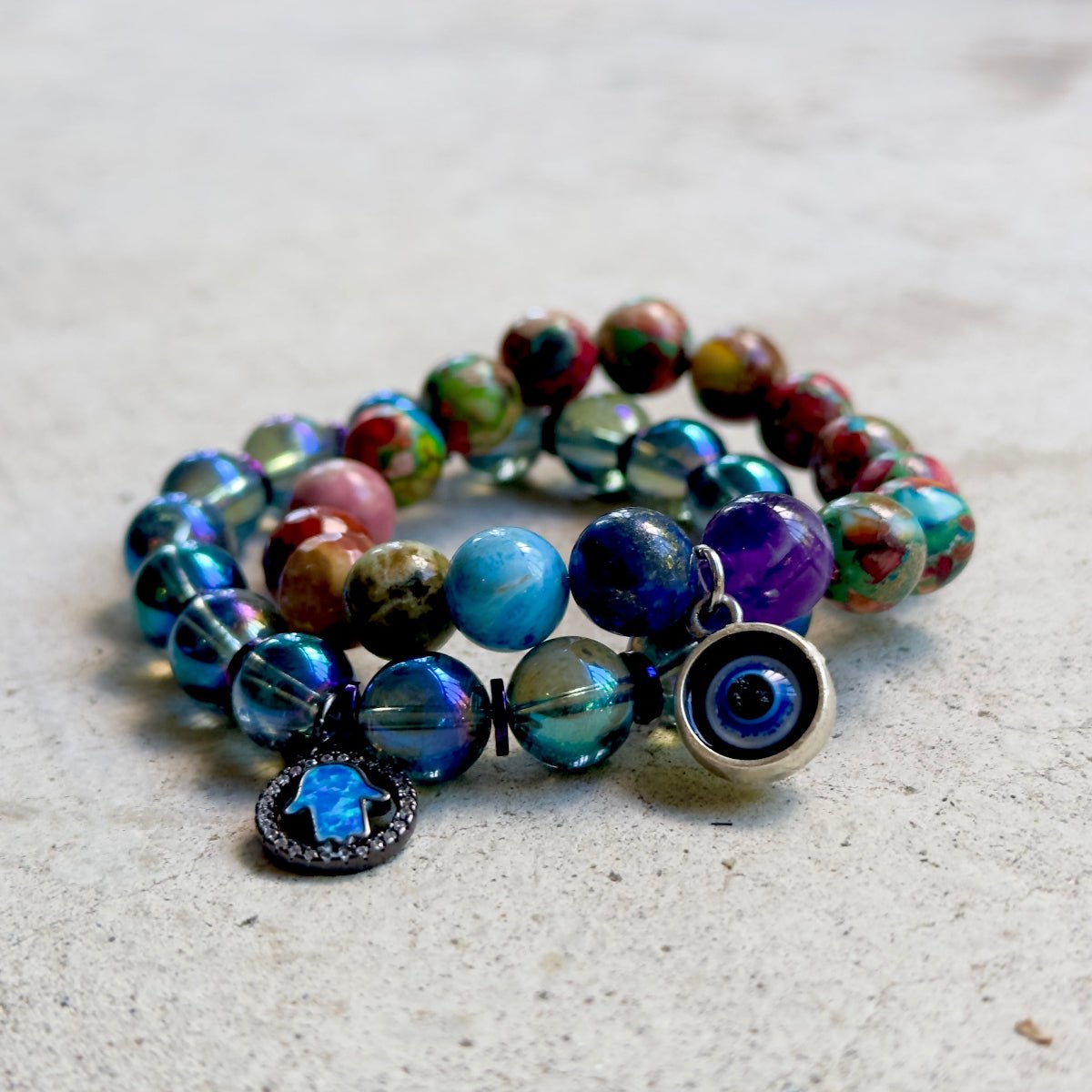Witching Hour Stack Bracelets. Witch Emo Bracelets With Hamsa and Evil Eye