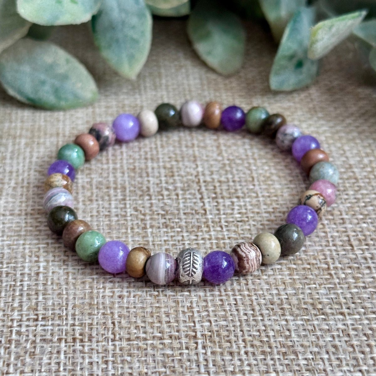 lepidolite rhodochrosite chrysoprase picture jasper bracelet
