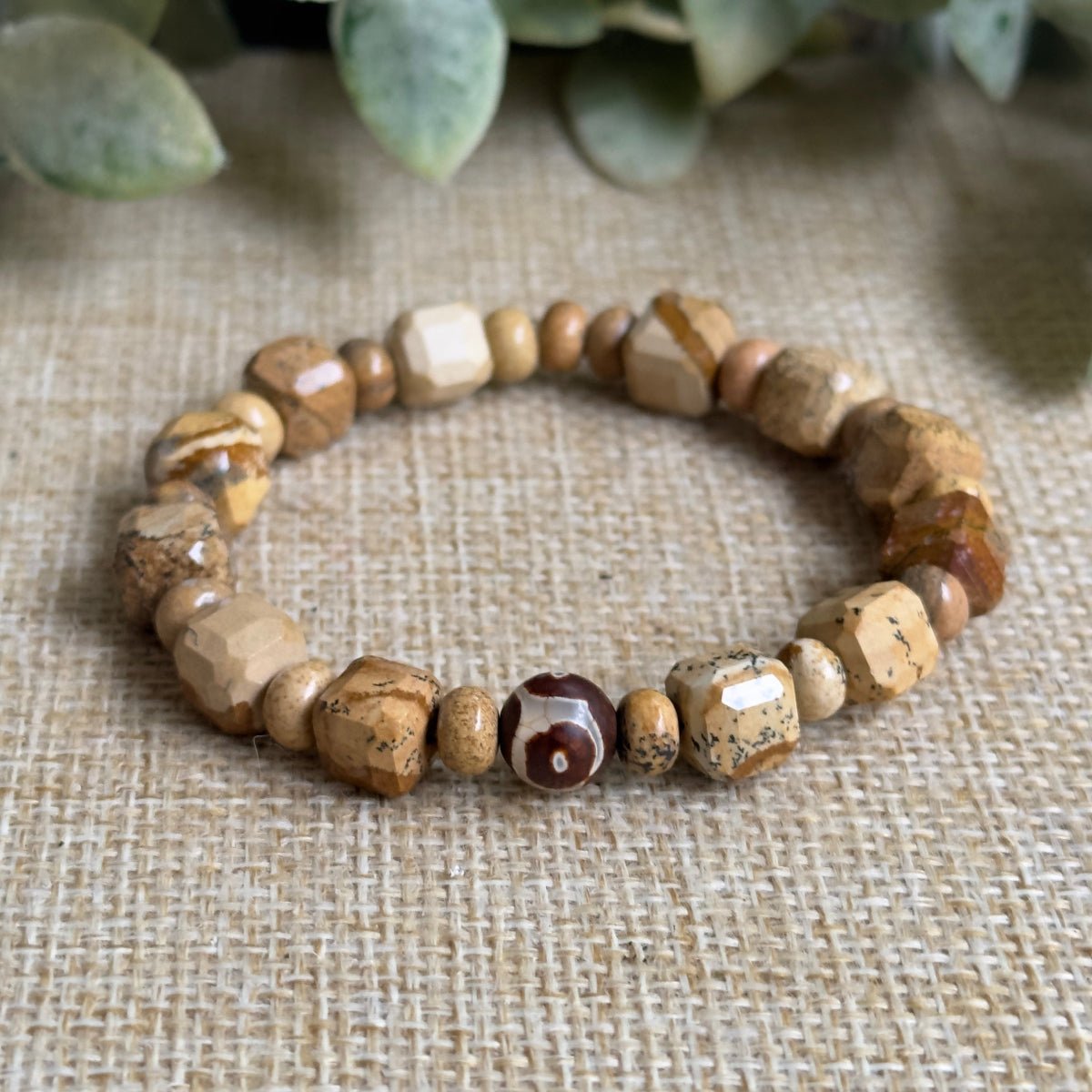 matte picture jasper stack bracelet for daily root chakra grounding