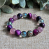 Pink Nebula Celestial Bloom gemstone bracelet with aura quartz, pink galaxy tiger’s eye