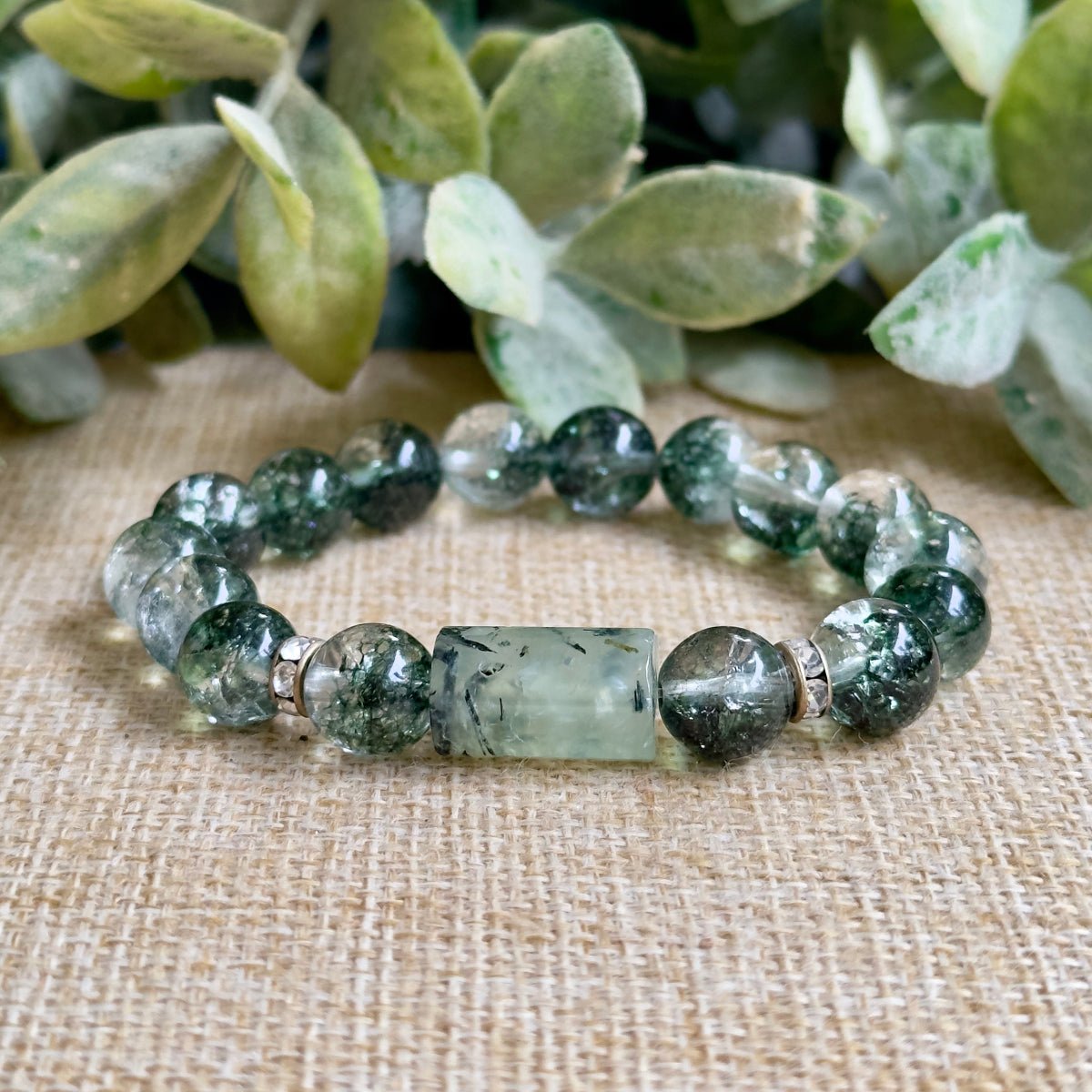 Prehnite and Phantom Quartz Chunky Beaded Bracelet