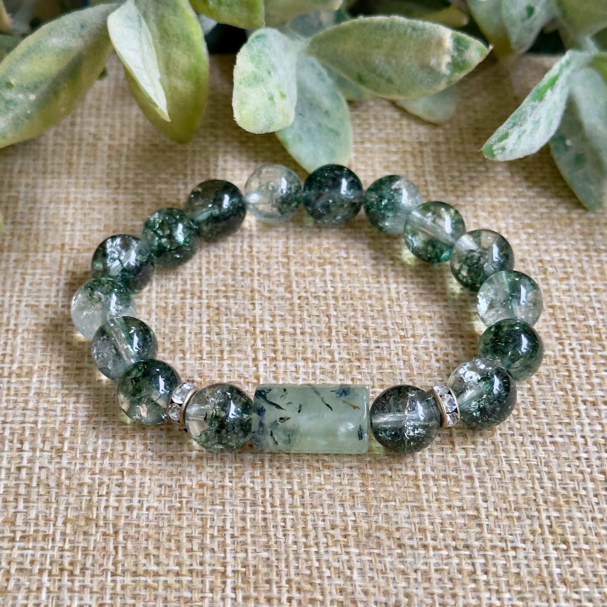 Prehnite and Phantom Quartz Chunky Beaded Bracelet
