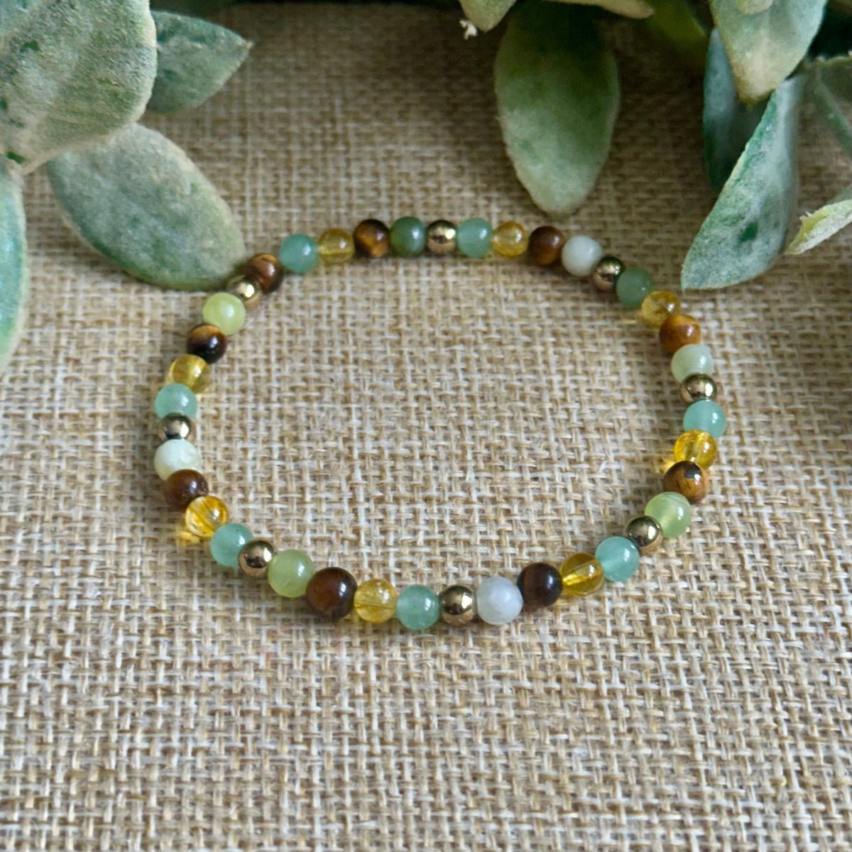 Handmade prosperity bracelet with 4mm gemstones. For Men, Women, Unisex