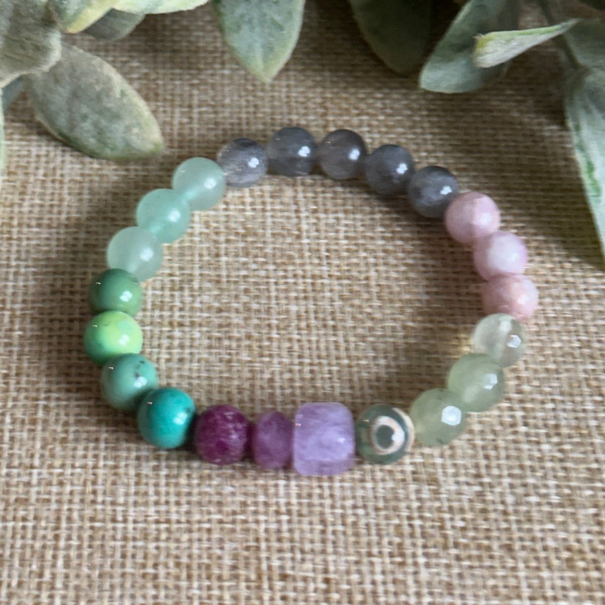 Crown Chakra Amethyst Queen Bracelet. Heart Chakra, Evil Eye Protection Bracelet for Women