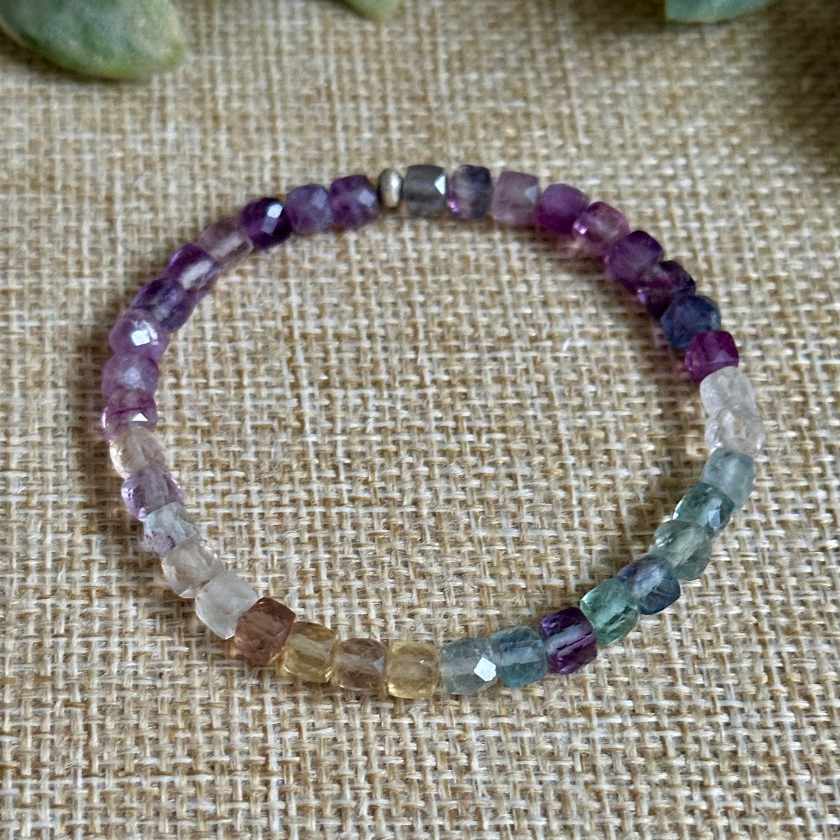healing fluorite energy bracelet, 4mm fluorite cube stacking bracelet