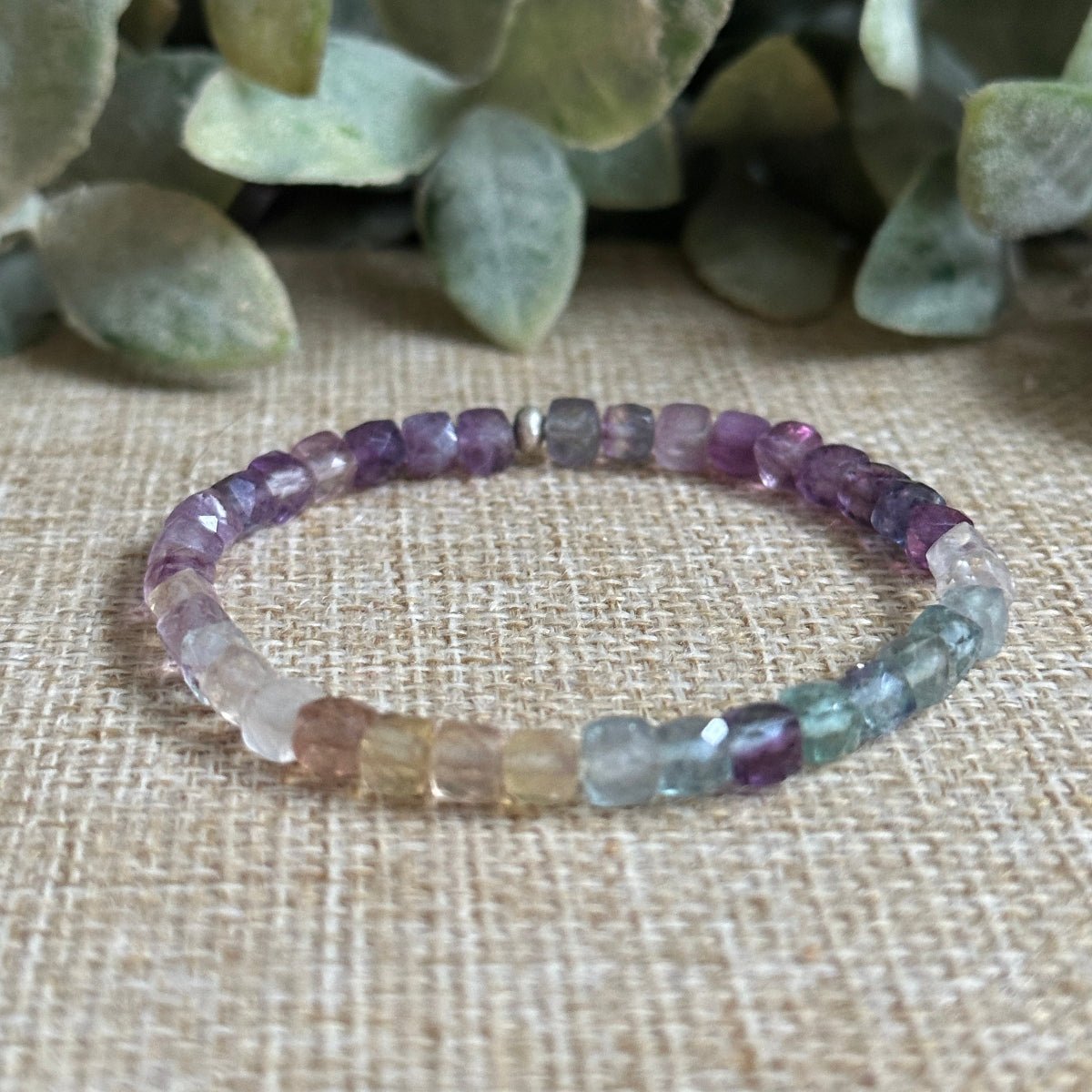 gradient fluorite cube bracelet, fluorite cube gemstone bracelet