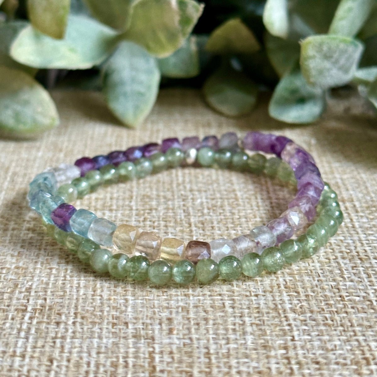 Rainbow Fluorite Bracelet and Green apatite bracelet for women 