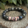 RHodonite Crystals Larvkite Bracelet. Root Chakra, Heart Chakra