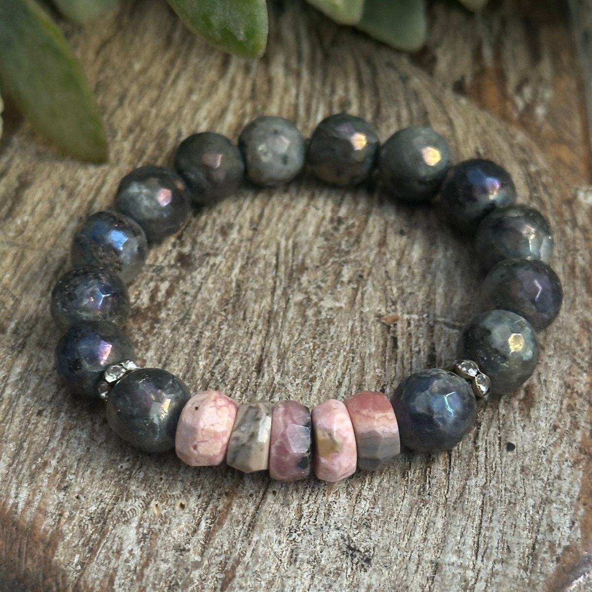 Rhodonite and Larvikite Bracelet