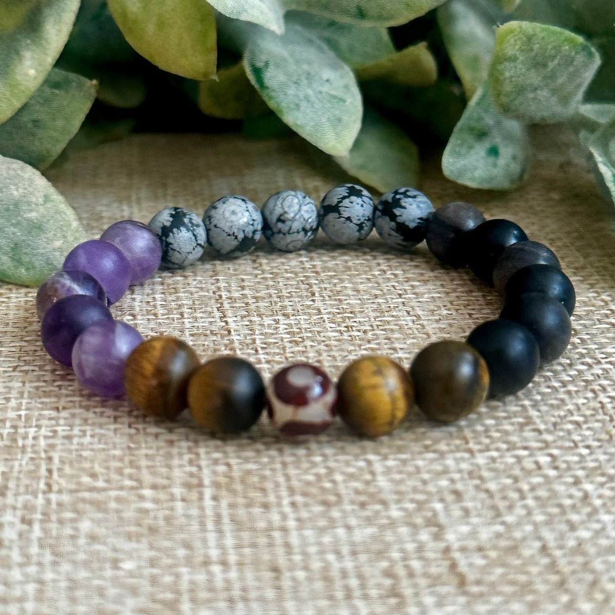 Rock Steady Matte Obsidian and Amethyst Bracelet with Tiger’s Eye